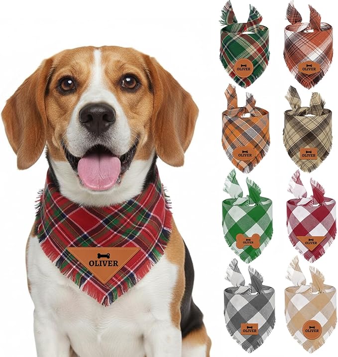 Personalized Dog Bandana with Leather Patch Name, Custom Pet Scarf by Unknown