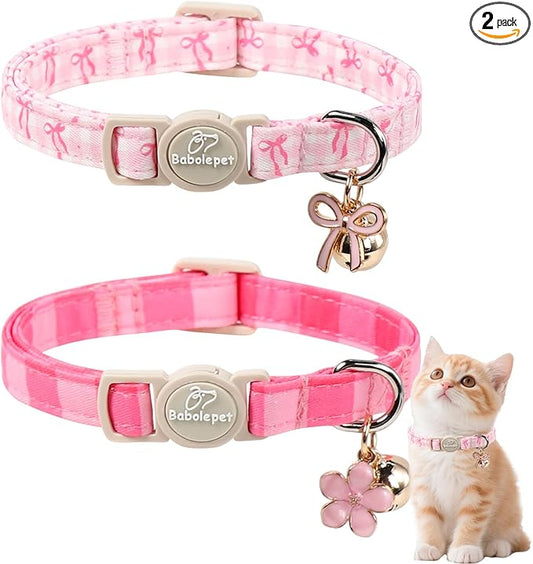 2 Pack Pink Cat Collars by Babolepet