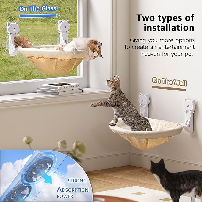 JUNSPOW Cat Window Perch Cordless, Foldable & Stable Cat Beds- Breathable Cat - Image 3