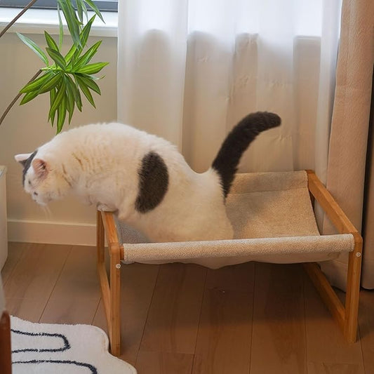 kiplant Large Cat Hammock Bed, Bamboo Wood Elevated Pet Hammock by kiplant