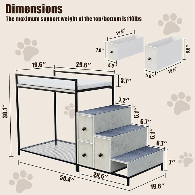 LEMBERI Pet Bunk Bed with Stairs and Storage, Dogs/Cats Window Perch, Bedside - Image 2