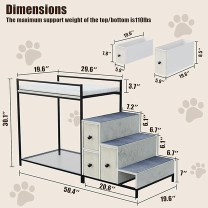 LEMBERI Pet Bunk Bed with Stairs and Storage, Dogs/Cats Window Perch, Bedside - Image 2