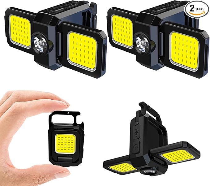 MAKDAK 2PC Cob Keychain Work Light EDC Rechargeable Foldable Keychain Flashlight by MAKDAK