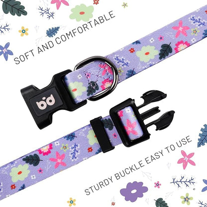 QQPETS Adjustable Soft Dog Collar: Print Flower Pink Multicolor Cute Patterns - Image 3