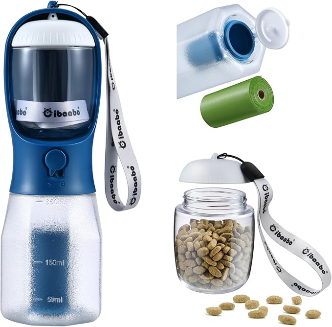 Cibaabo Dog Water Bottle with Food Container & Poop Bag Holder, Travel Water by Cibaabo