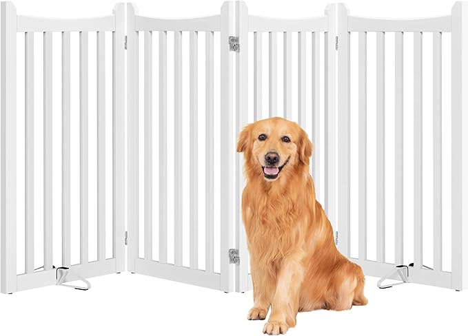 Yaheetech 36" H Extra Tall Freestanding Pet Gate 4-Panel Wooden Dog Fence by Unknown