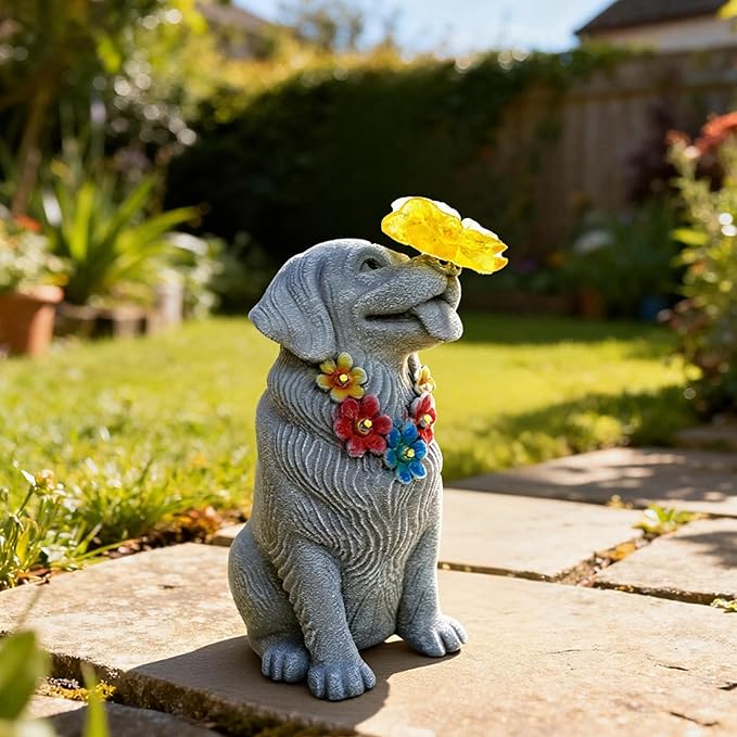 Dog Garden Statue with Solar Butterfly Light - Image 7