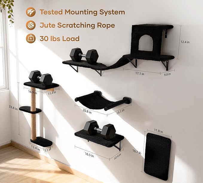 Wall Mounted Cat Furniture Combo of 5, 5 in 1 Cat Shelves - Image 8