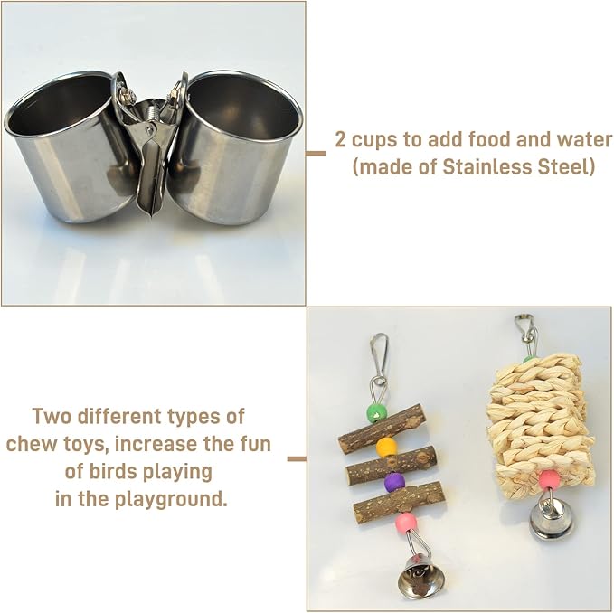 LIMIO Natural Wood Bird Toys Playground, Bird Cage Accessories, Bird Perches - Image 4
