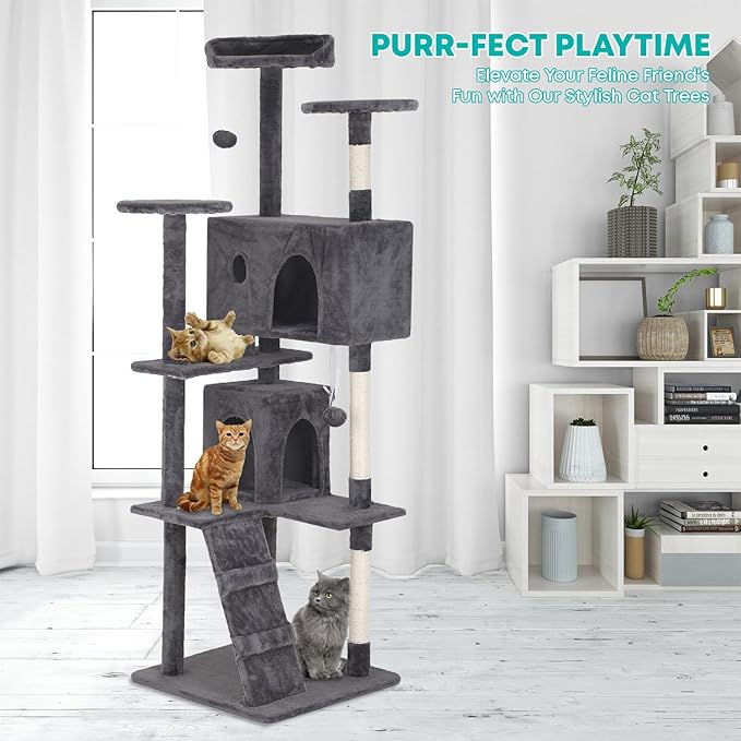 FDW | 70" Cat Tree Tower | Light Gray | Multi-Level Indoor Activity Center - Image 2