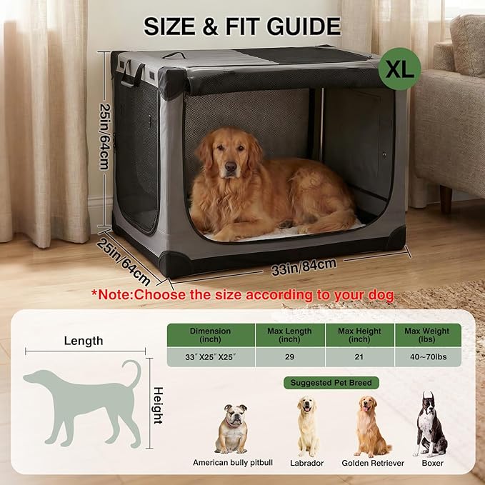 Veraste 33" L x 25" W x 25" H Collapsible Travel Dog Crate, Portable Soft Dog - Image 2