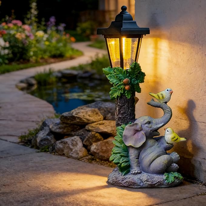Solar Elephant Garden Statue, Outside Elephant Statue by ZYLiWoo