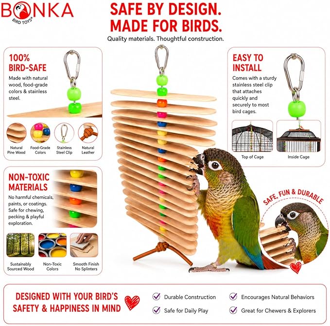 Bonka Bird Toys 867 Big Natural Stick Bird Toy 9.5" x 6" Natural Wood Metal and - Image 7