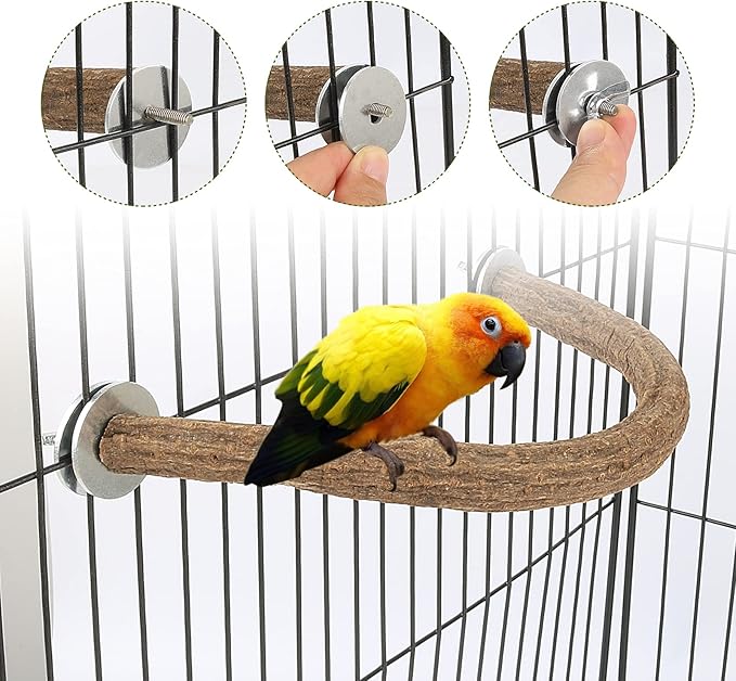 Rypet Natural Wood Bird Perch, U-Shaped Safe Chew & Rest Perch - Image 3