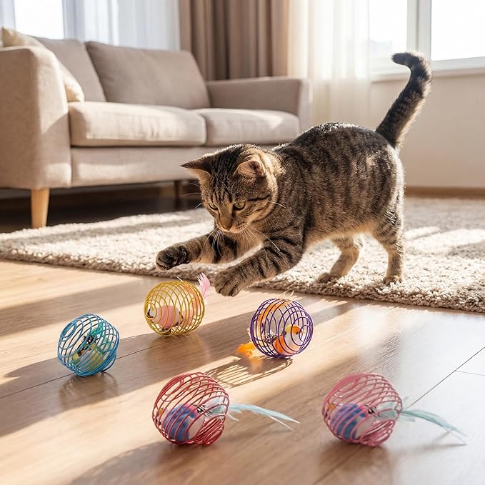 Jecery 5 Pcs Cat Spring Balls Toys Stretchable Rolling Balls Colorful Playful - Image 4
