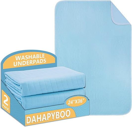 DAHAPYBOO Washable Underpads, 24”x36” 2 Pack Incontinence Bed Pads, Heavy by DAHAPYBOO