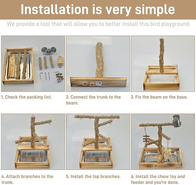 LIMIO Natural Wood Bird Toys Playground, Bird Cage Accessories, Bird Perches - Image 6