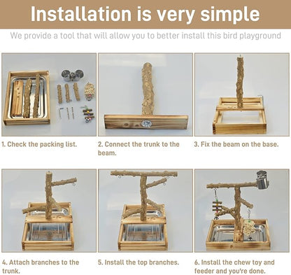 LIMIO Natural Wood Bird Toys Playground, Bird Cage Accessories, Bird Perches - Image 6