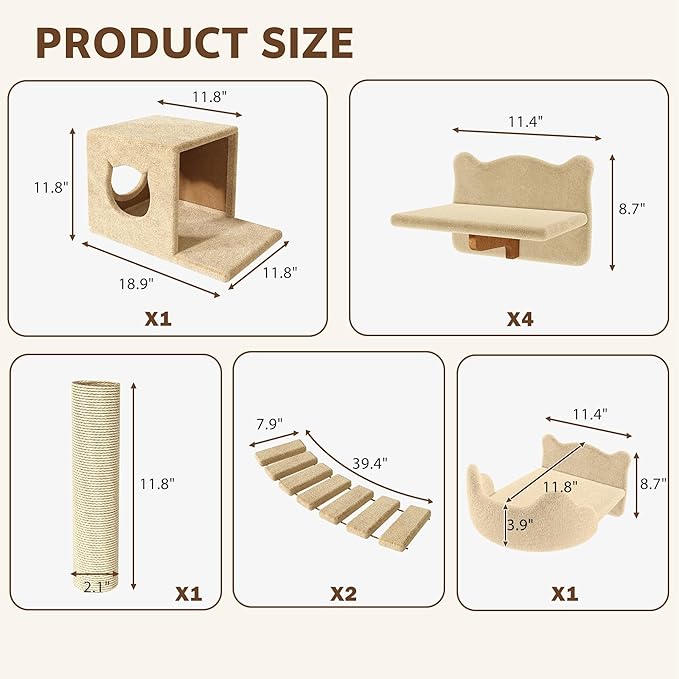 9-in-1 Cat Wall Shelves, Stable & Safe Wall Mounted Cats Shelf Furniture Set - Image 2
