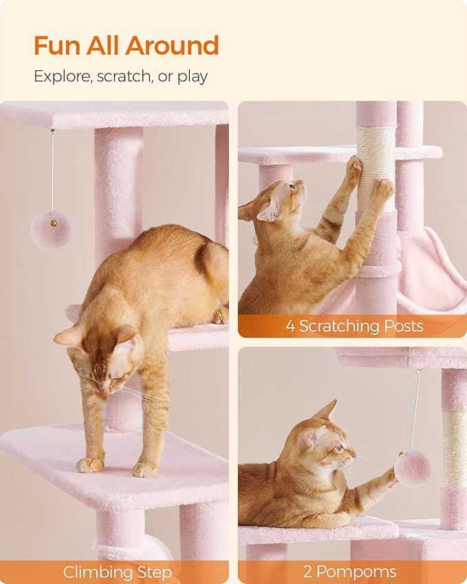 Feandrea Cat Tree, 54.2-Inch Cat Tower, Plush Multi-Level Condo - Image 6