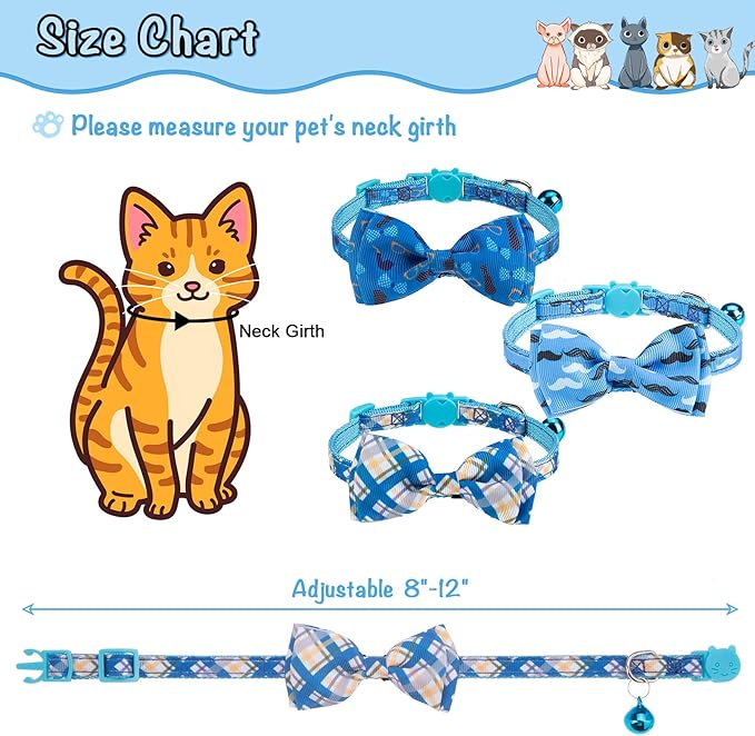 Breakaway Cat Collar with Removable Bow Tie and Bell, 3 Pack Safety Buckle - Image 3