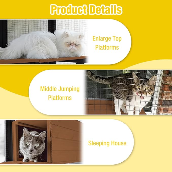 70.1’’ Large Wooden Catio Outdoor Cat Enclosure, Hammock and Scratching Post - Image 6