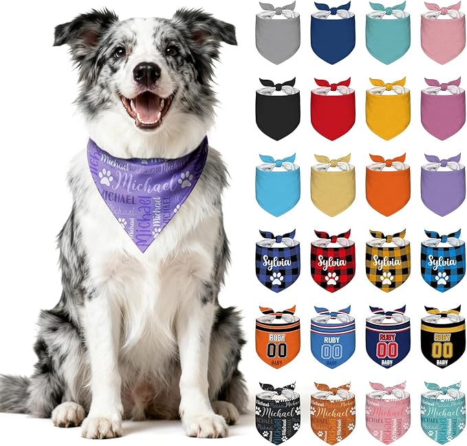 Personalized Dog Bandana Custom Dog Pet Scarf Customized Name Printing Bandanas by Nevaou