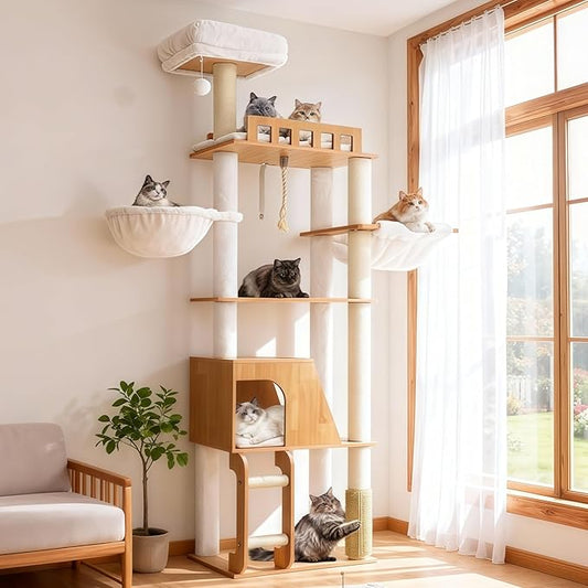 Hey-brother Wooden Cat Tree, 69.7 inch Cats Furniture Tower by Hey-brother