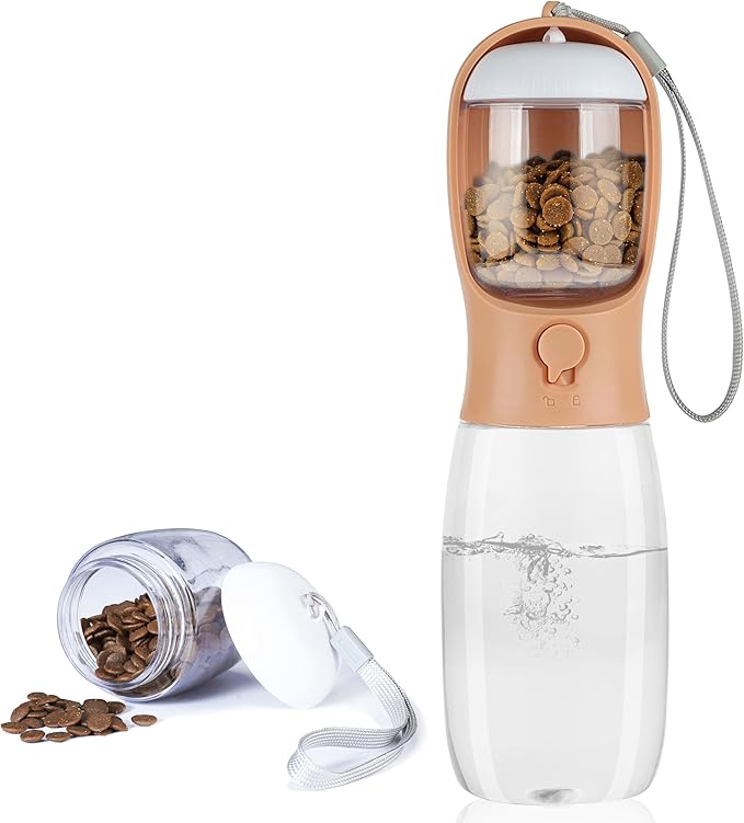 Dog Water Bottle with Food Container, Portable Leak Proof Pet Water Dispenser by AVELORA