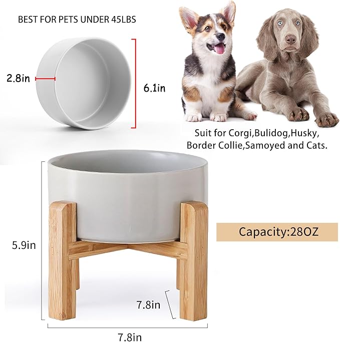 Petygooing 28 OZ Grey Elevated/Raised Ceramic Dog Bowl - Image 3