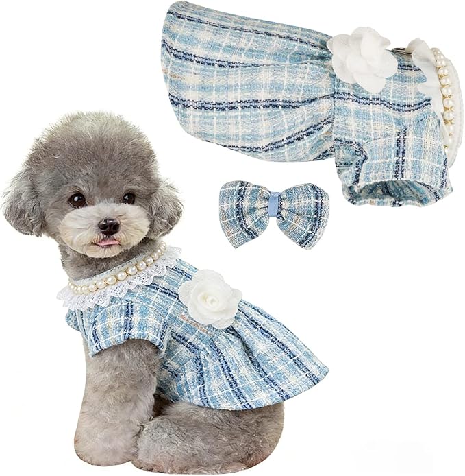 Dog Dress for Puppies, Plaid Tweed Princess Pet Dress by DYAprWu