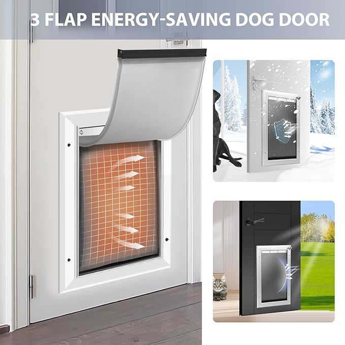 3-Flaps Heavy-Duty Dog Door, Rust Proof Aluminum Alloy Frame, Extreme Weather - Image 4