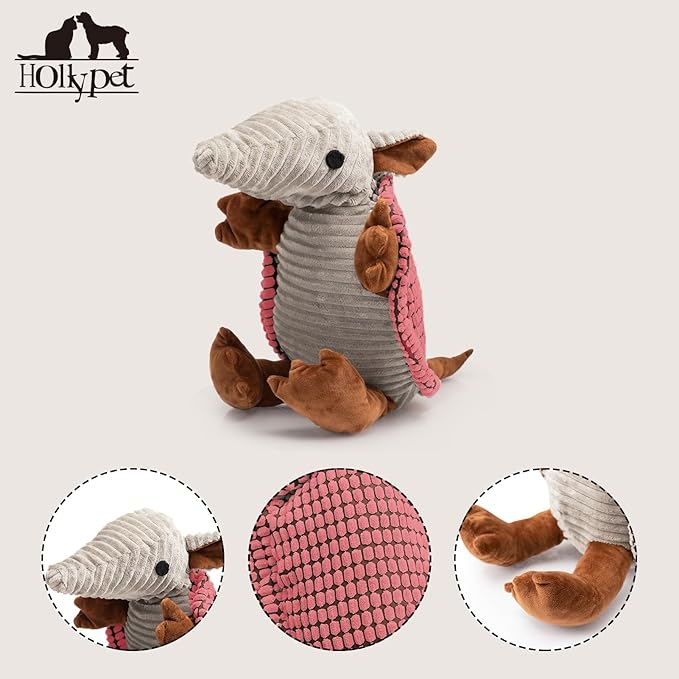 Hollypet Plush Dog Squeaky Toy Stuffed Armadillo Animal Pet Puppy Chew Toys - Image 3
