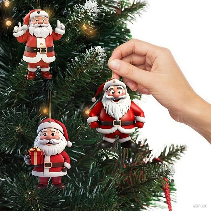 12 Pcs Christmas Tree Ornaments Funny Cartoon Santa Claus Designs Xmas Tree - Image 5