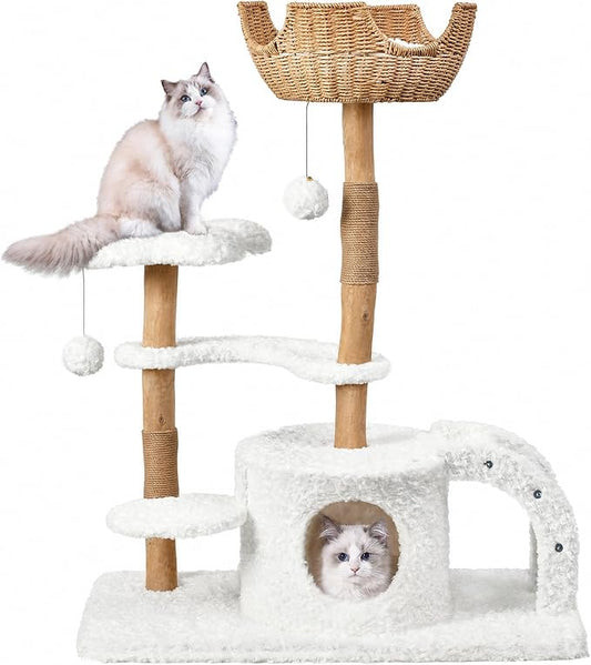 Easyego Modern Cat Tree, 45.6" Aesthetic Wood Cat Tree Tower by Easyego