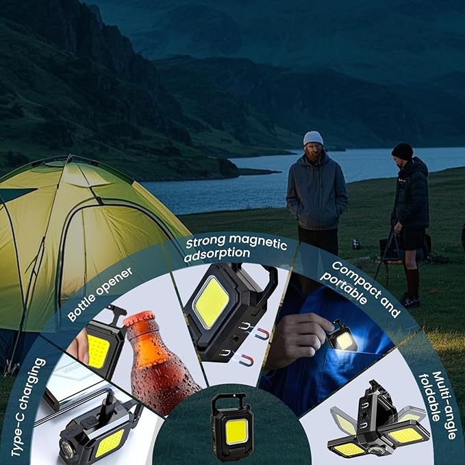 MAKDAK 2PC Cob Keychain Work Light EDC Rechargeable Foldable Keychain Flashlight - Image 7