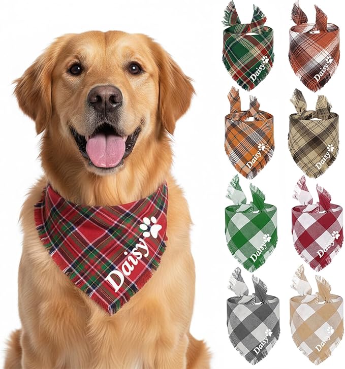 Personalized Dog Bandana with Embroidered Name, Custom Pet Scarf by Unknown