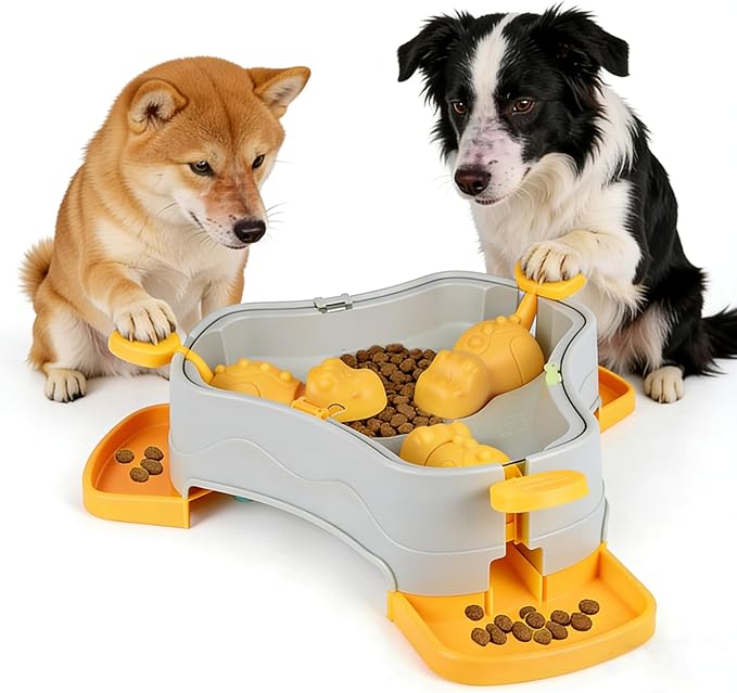 Dog Cat Treat Dispenser Slow Feeder Toy, 3-in-1 Interactive Dog Puzzle Press by VENGABY