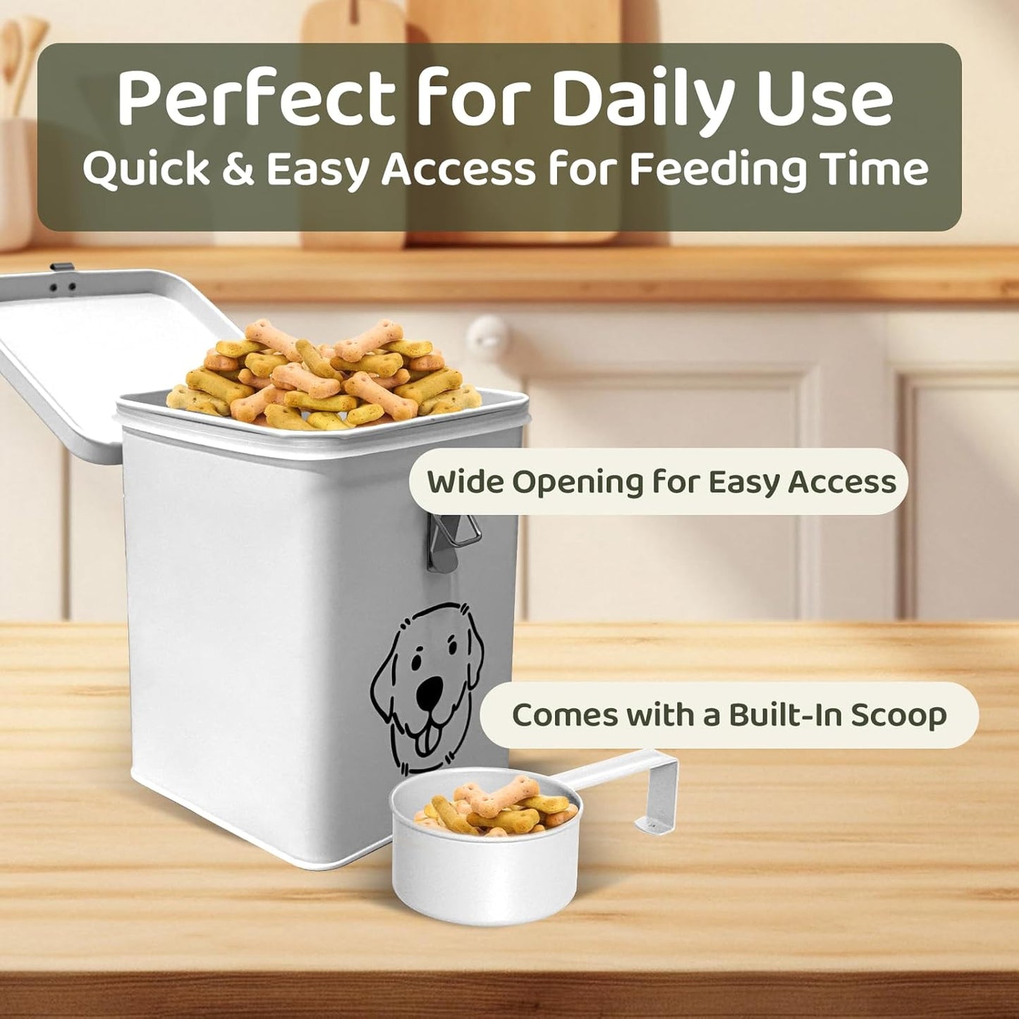 Dog Food Storage Container Airtight Dog Treat Container Pet Food Storage Containers Dog Treat Jar Tinplate Dog Treat Bin Black