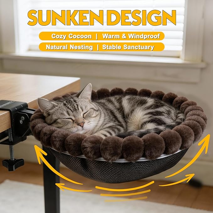 Foldable Cat Desk Bed with Sunken Design, 2 Dual-Sided Reversible Cushions - Image 4