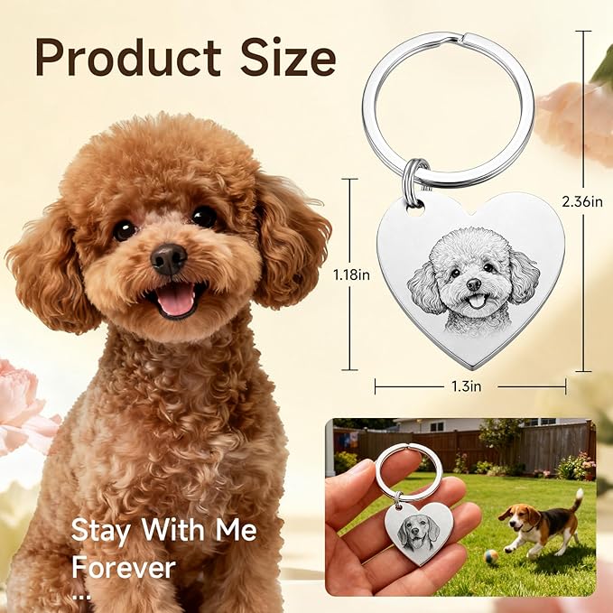 Custom Dog or Cat Portrait Keychain, Personalized Photo Engraved Keychains - Image 3