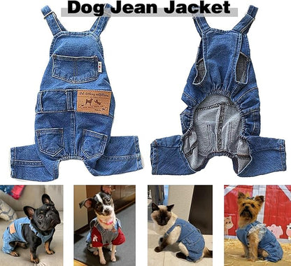Dog Shirts Clothes Denim Overalls, Pet Jeans Onesies Apparel, Puppy Jean Jacket - Image 3