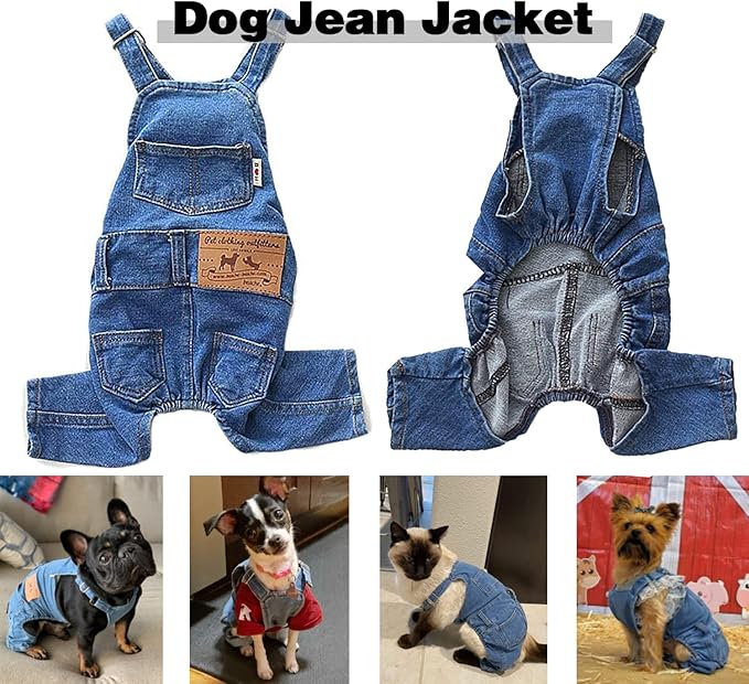 Dog Shirts Clothes Denim Overalls, Pet Jeans Onesies Apparel, Puppy Jean Jacket - Image 6
