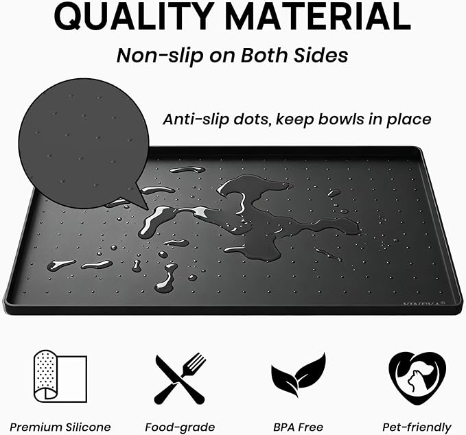 YINEYA Silicone Dog & Cat Food Mat Waterproof 22" x 14", Raised Edge Dog Bowl - Image 4