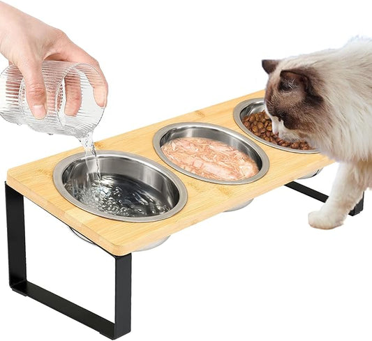 Elevated Cat Bowls with 3 Stainless Steel, 15° Tilted Raised Cat Bowl Set by Unknown