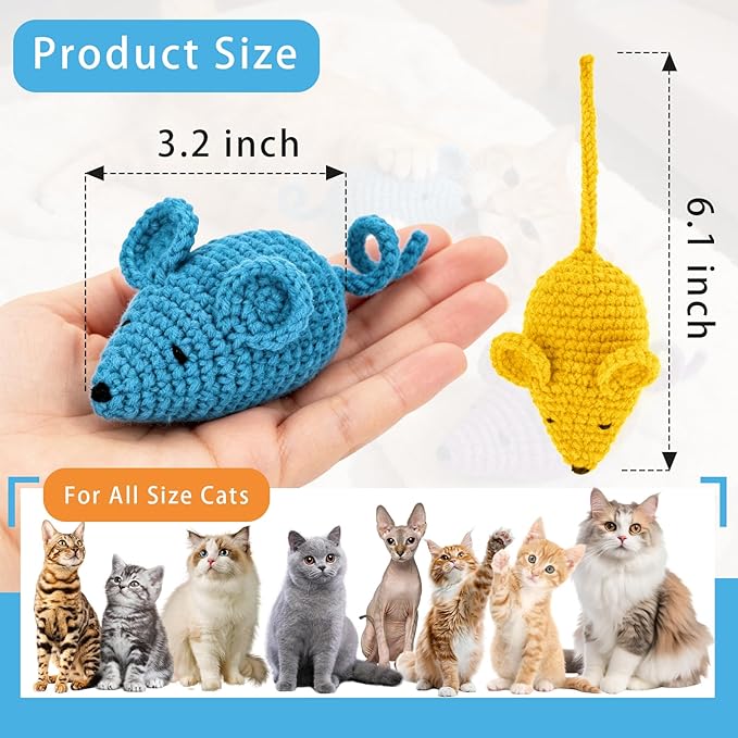 Retro Shaw Catnip Toys Crochet Mouse 6 Pcs - Image 7
