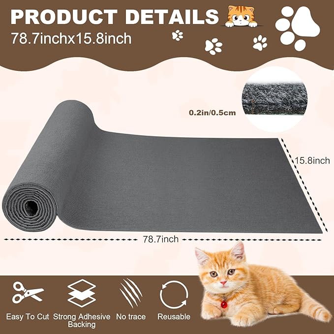 Cat Scratch Furniture Protector, 78.7"x15.8" Trimmable Anti-Scratch Mat - Image 2