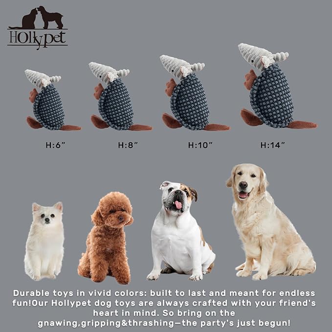 Hollypet Plush Dog Squeaky Toy Stuffed Armadillo Animal Pet Puppy Chew Toys - Image 2