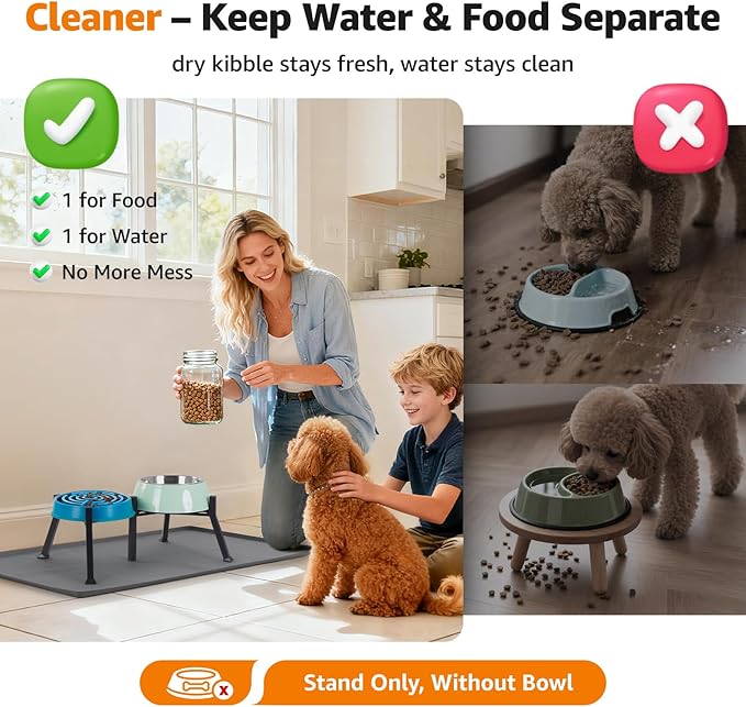 LOOBANI Double Dog Bowl Stand: 2-in-1 Elevated Food Water Bowl, Adjustable - Image 2