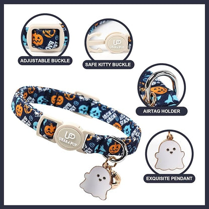 Halloween Cat Collar-2Pack Autumn Pumpkin Kitten Collars-Funny Halloween Ghost - Image 2